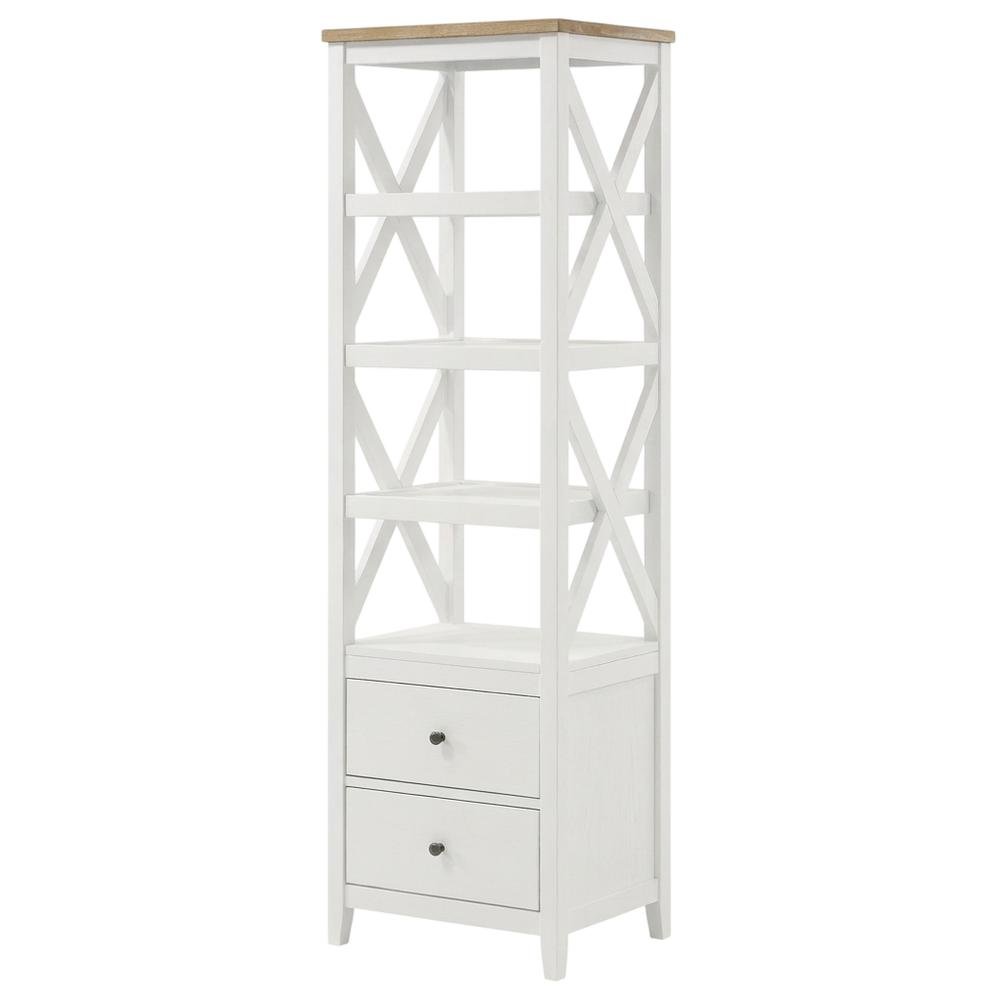 Brown Wood Media Tower With 4 Shelves And Drawers For Stylish Storage