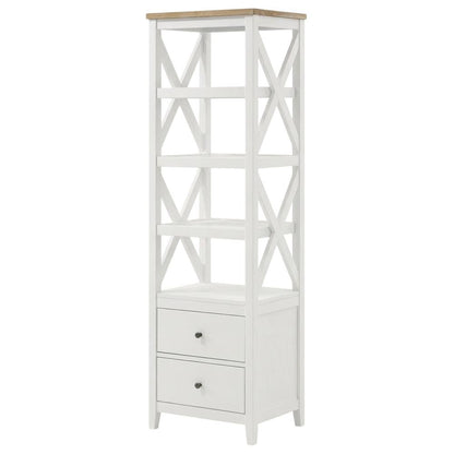 Brown Wood Media Tower With 4 Shelves And Drawers For Stylish Storage