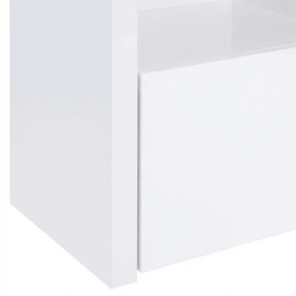White High Gloss Media Tower With 3 Shelves, Contemporary Style