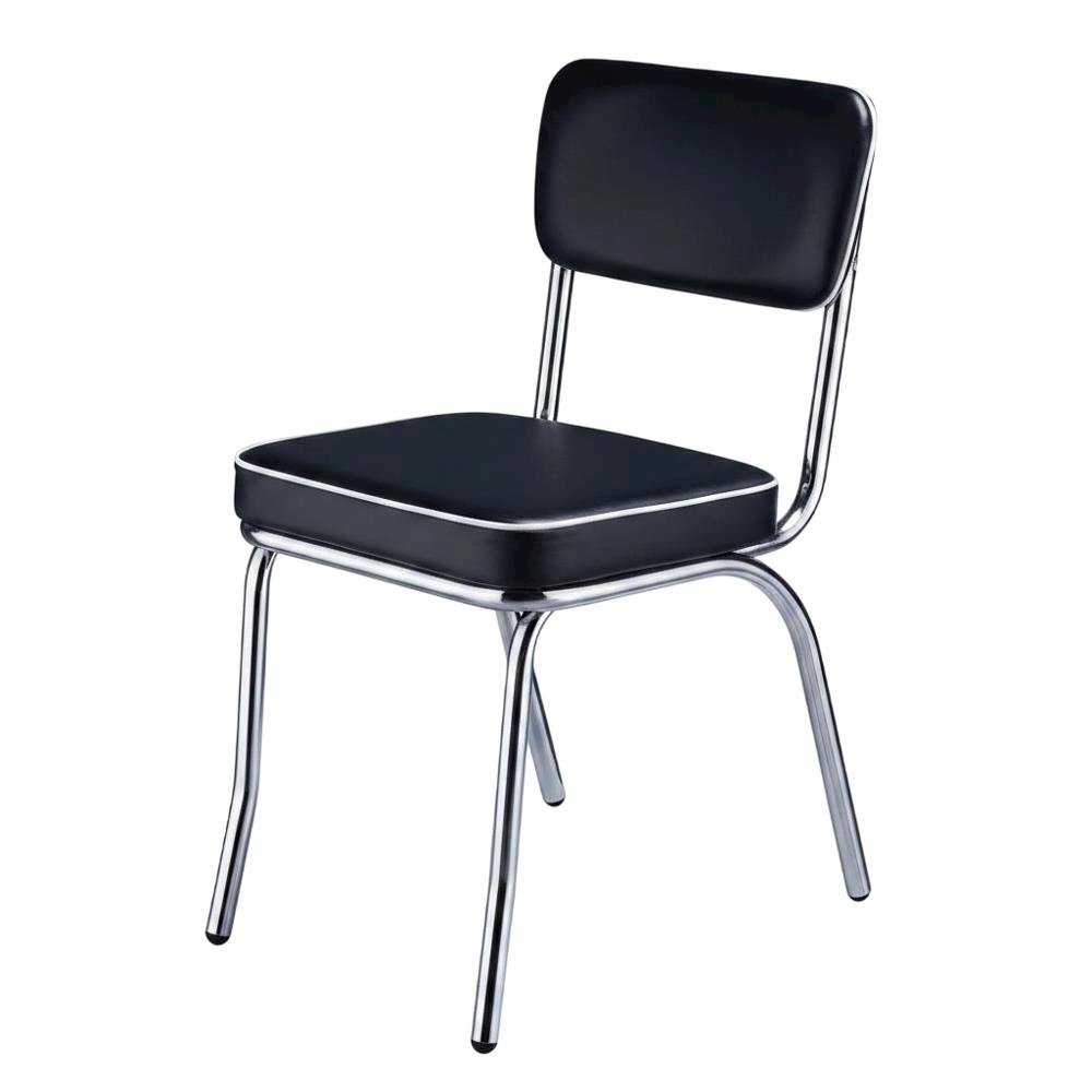 Set of 2 Stylish Black and Chrome Dining Chairs Inspired by Retro Diner Design
