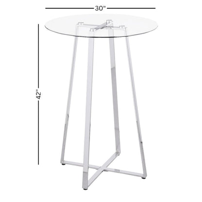 Silver Glass Bar Table – Contemporary Round High Top Cocktail Table