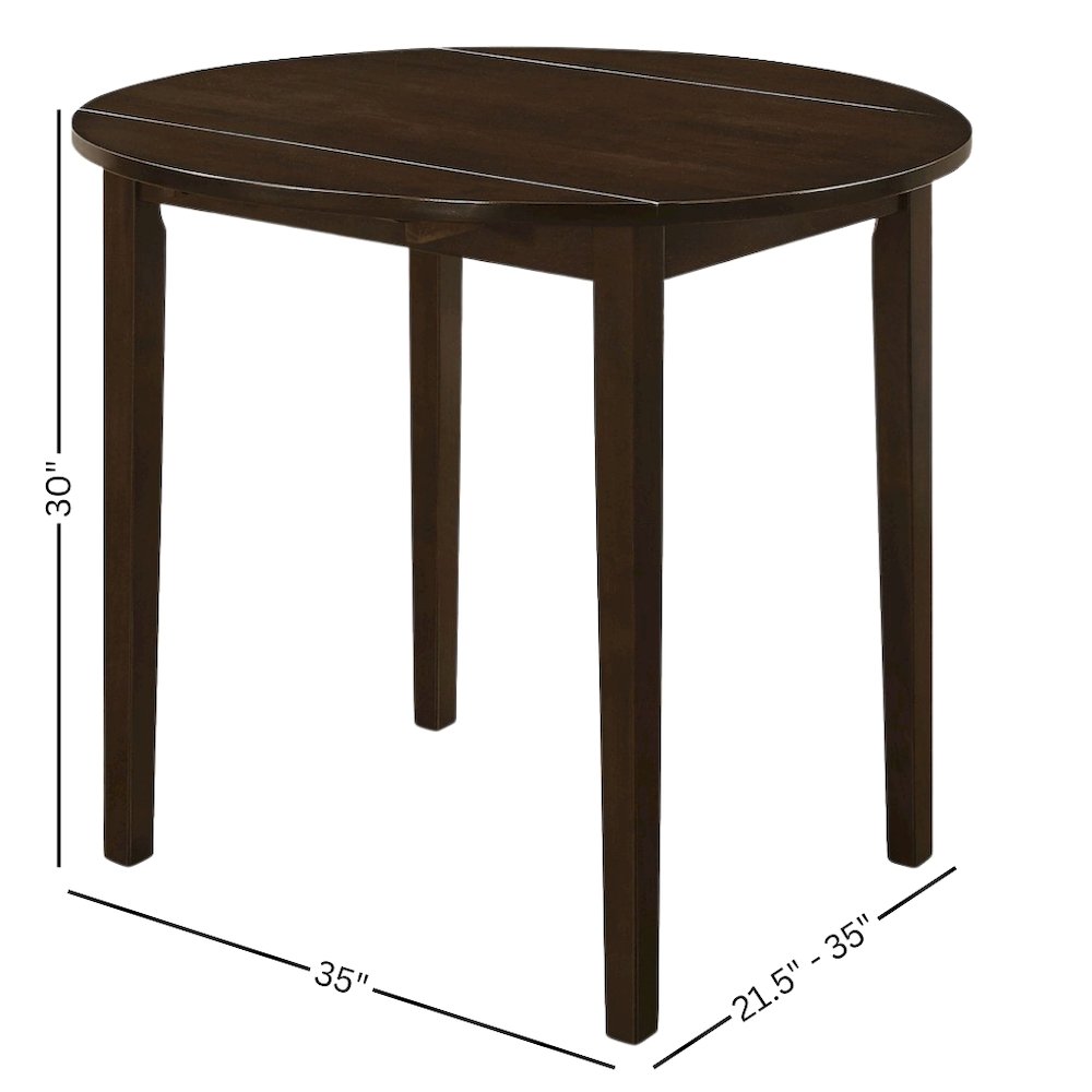 Brown Round Drop Leaf Table and Chairs for Dining Room, Set for 2