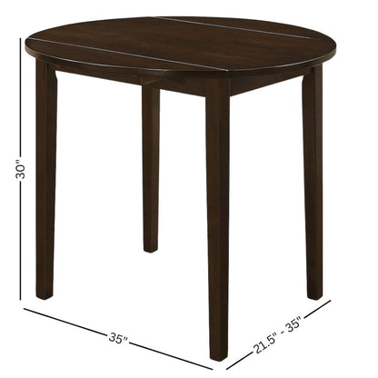 Brown Round Drop Leaf Table and Chairs for Dining Room, Set for 2