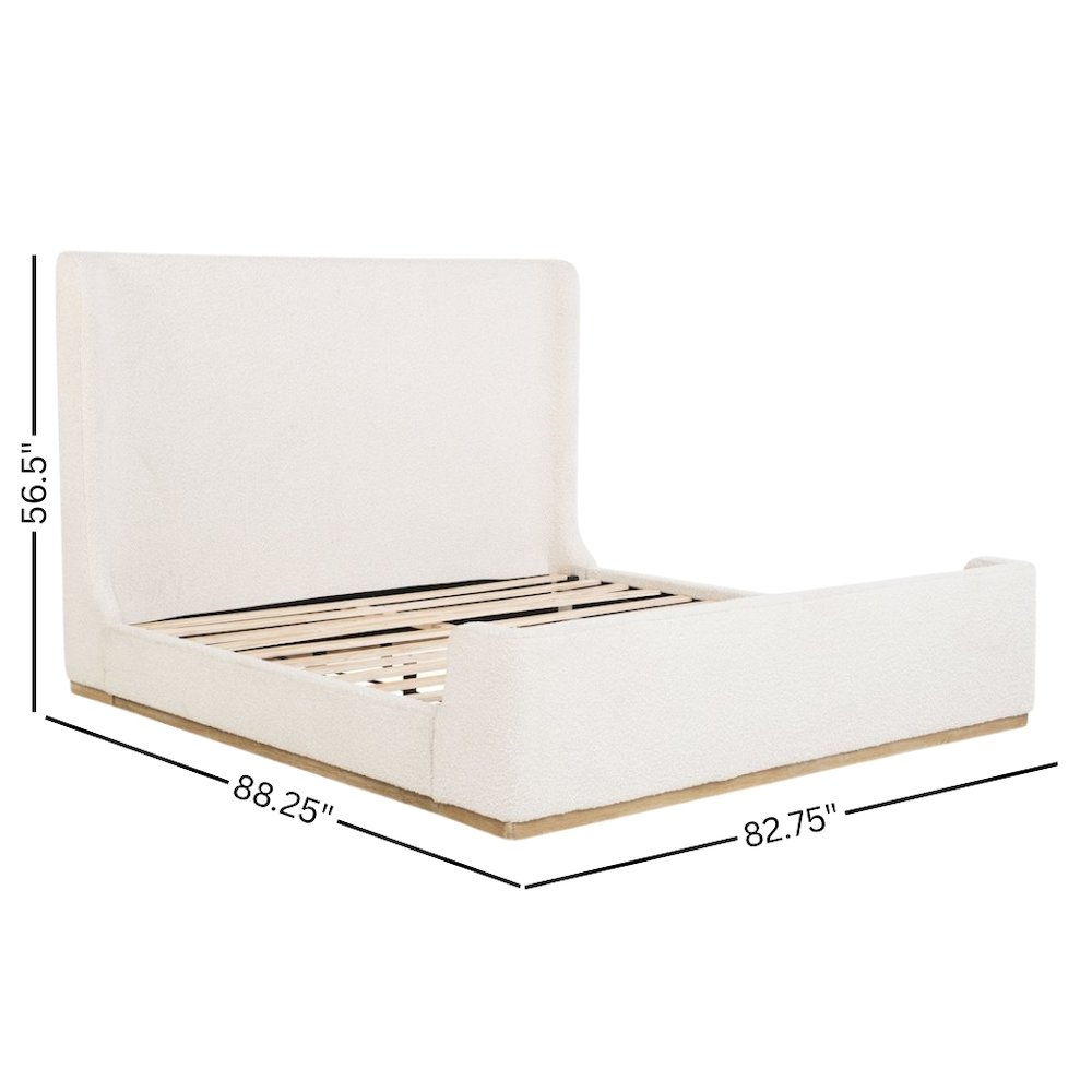 Beige King Bed - Upholstered Bed Frame with Sleigh Design