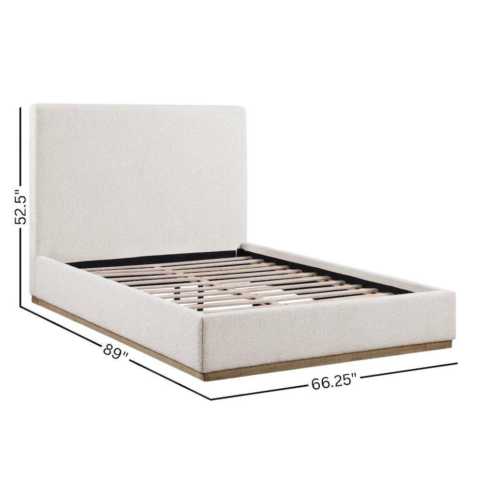 Beige Upholstered Queen Size Bed Frame with Headboard Platform Bed