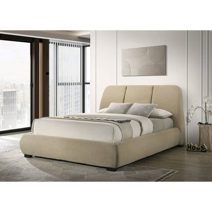 Mokena 46-inch Upholstered Eastern King Platform Bed Brown