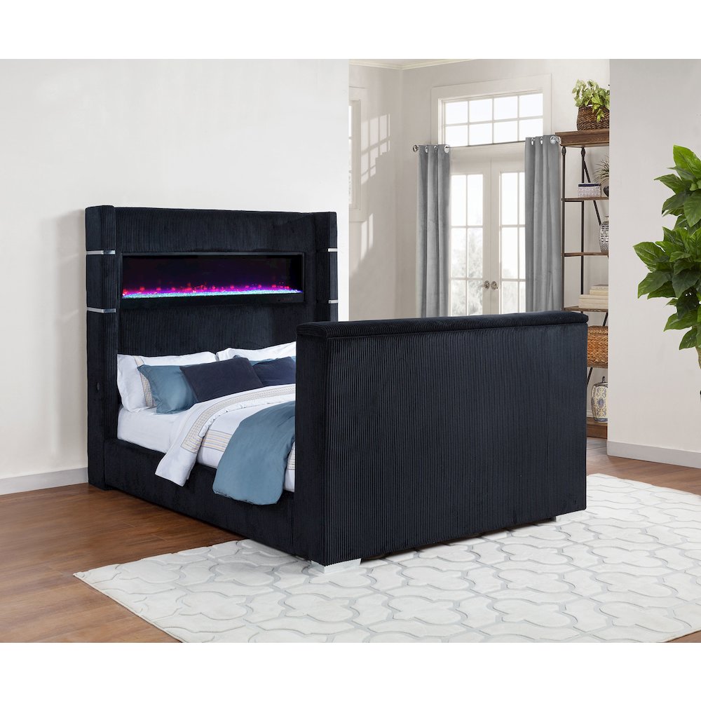 Tisdall Eastern King Flame Visualizer Wingback TV Bed Black