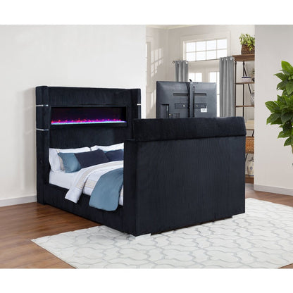 Tisdall Eastern King Flame Visualizer Wingback TV Bed Black