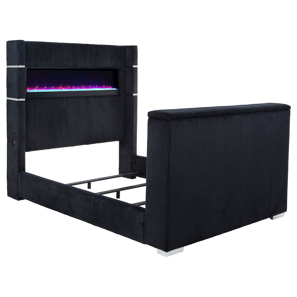 Tisdall Eastern King Flame Visualizer Wingback TV Bed Black