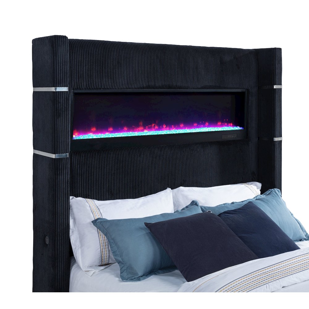 Tisdall Eastern King Flame Visualizer Wingback TV Bed Black