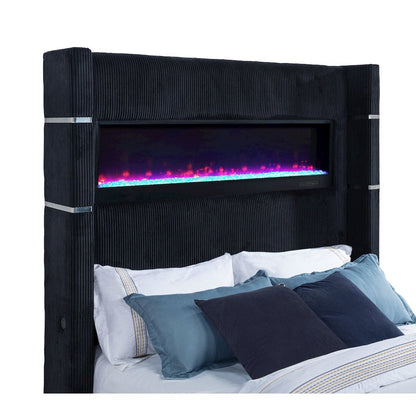 Tisdall Eastern King Flame Visualizer Wingback TV Bed Black