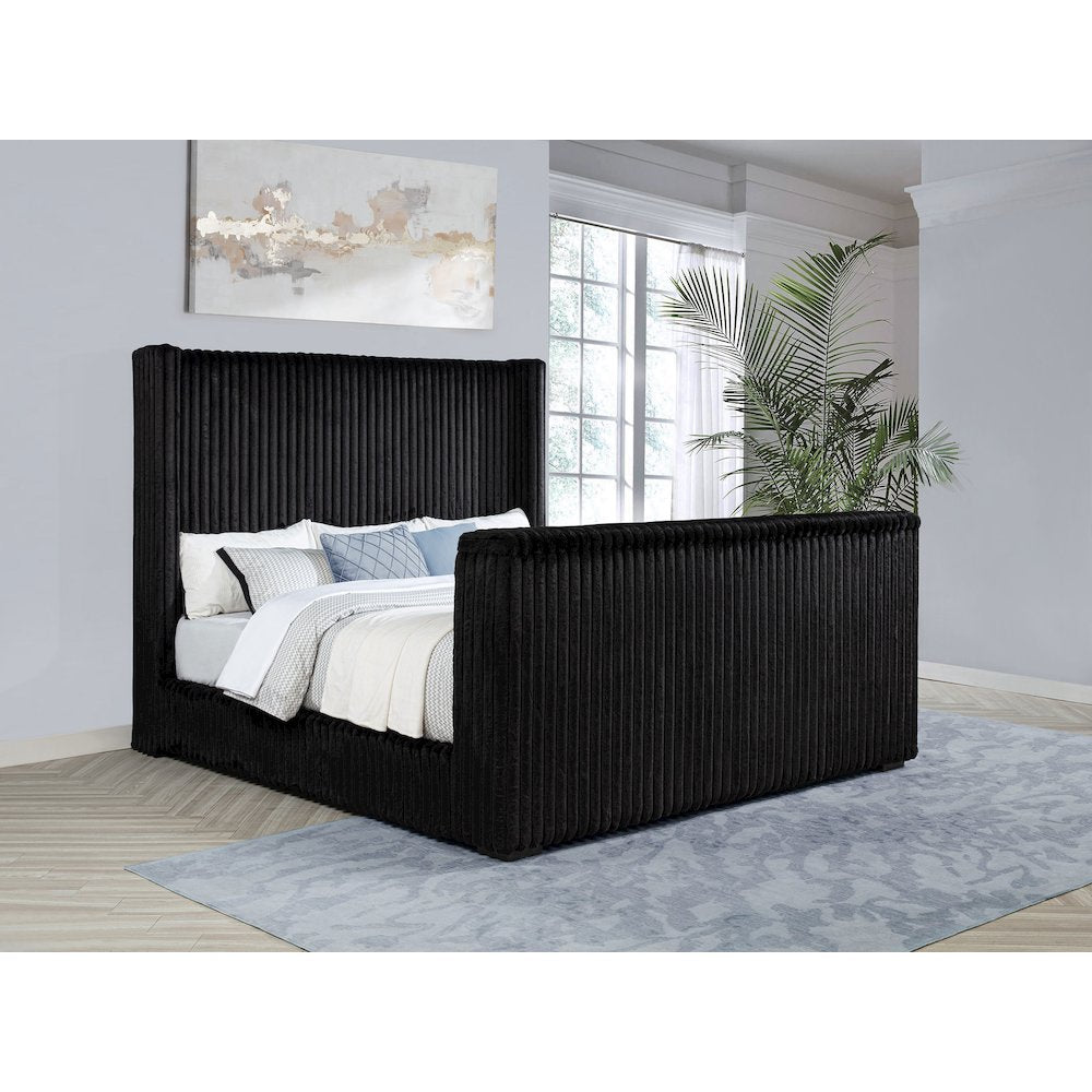 Centergrove Upholstered Eastern King Wingback TV Bed Black