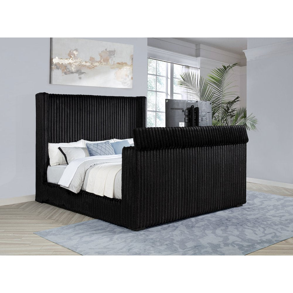 Centergrove Upholstered Eastern King Wingback TV Bed Black