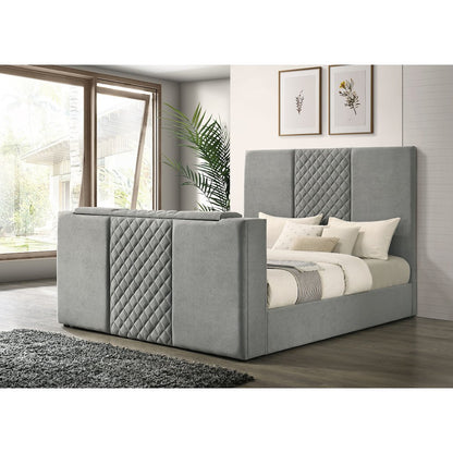 Tara 61-inch Upholstered Eastern King Panel TV Bed Grey
