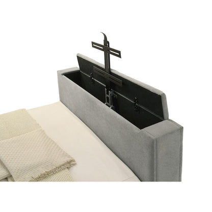 Tara 61-inch Upholstered Eastern King Panel TV Bed Grey