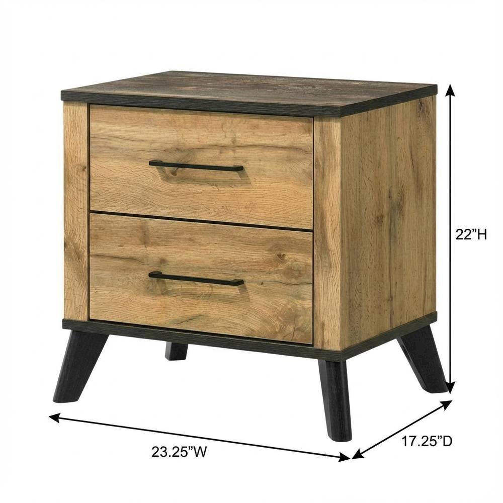 Natural Pine Nightstand with 2 Drawers and Mid-Century Modern Design