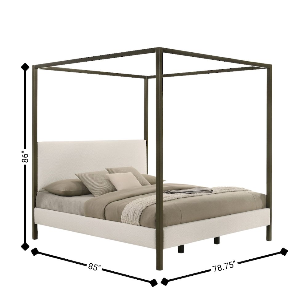 Eastern King Size Canopy Bed Frame with Upholstered Panels in Vanilla Finish