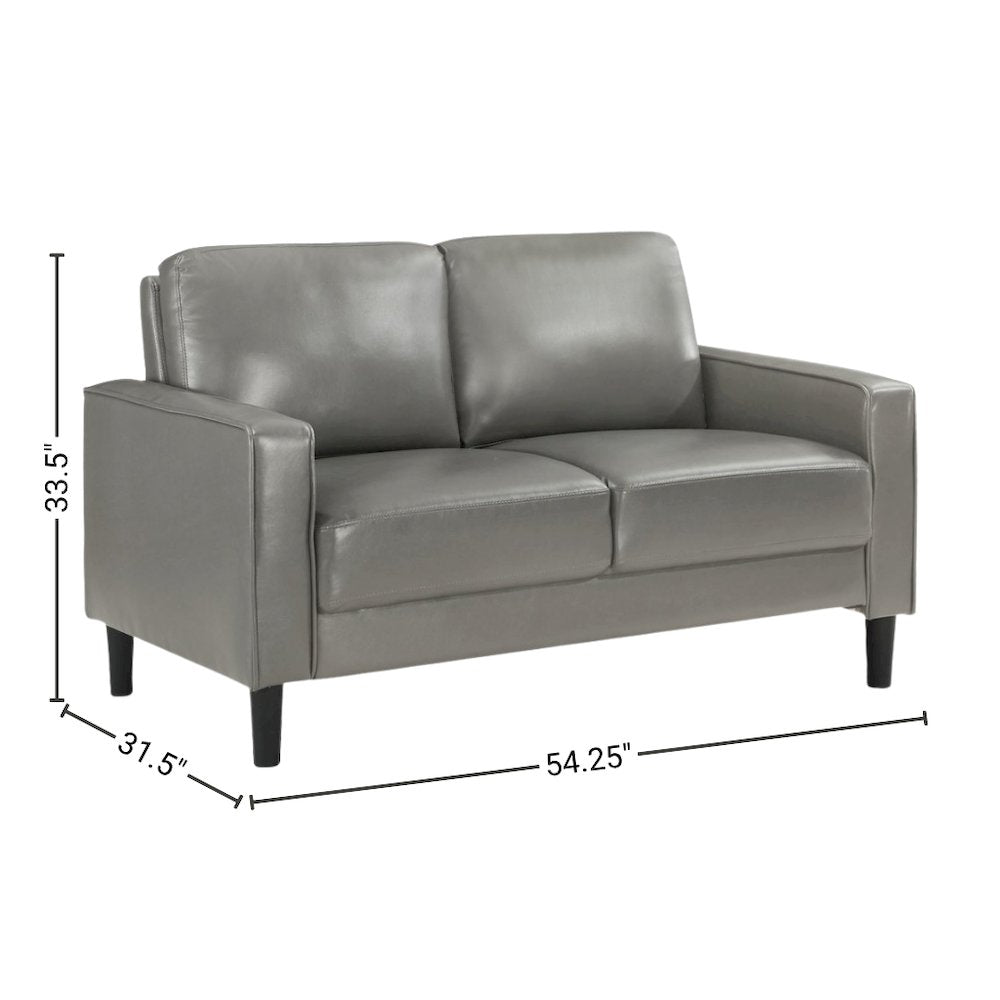 Gray Faux Leather 2 Seater Couch, Leather Loveseat Sofa for Living Room