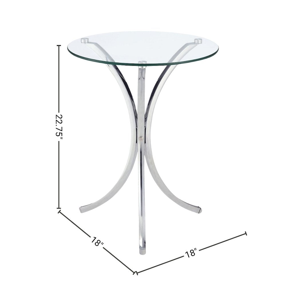 Round Glass Side Table with Chrome Base, Silver Accent End Table Design
