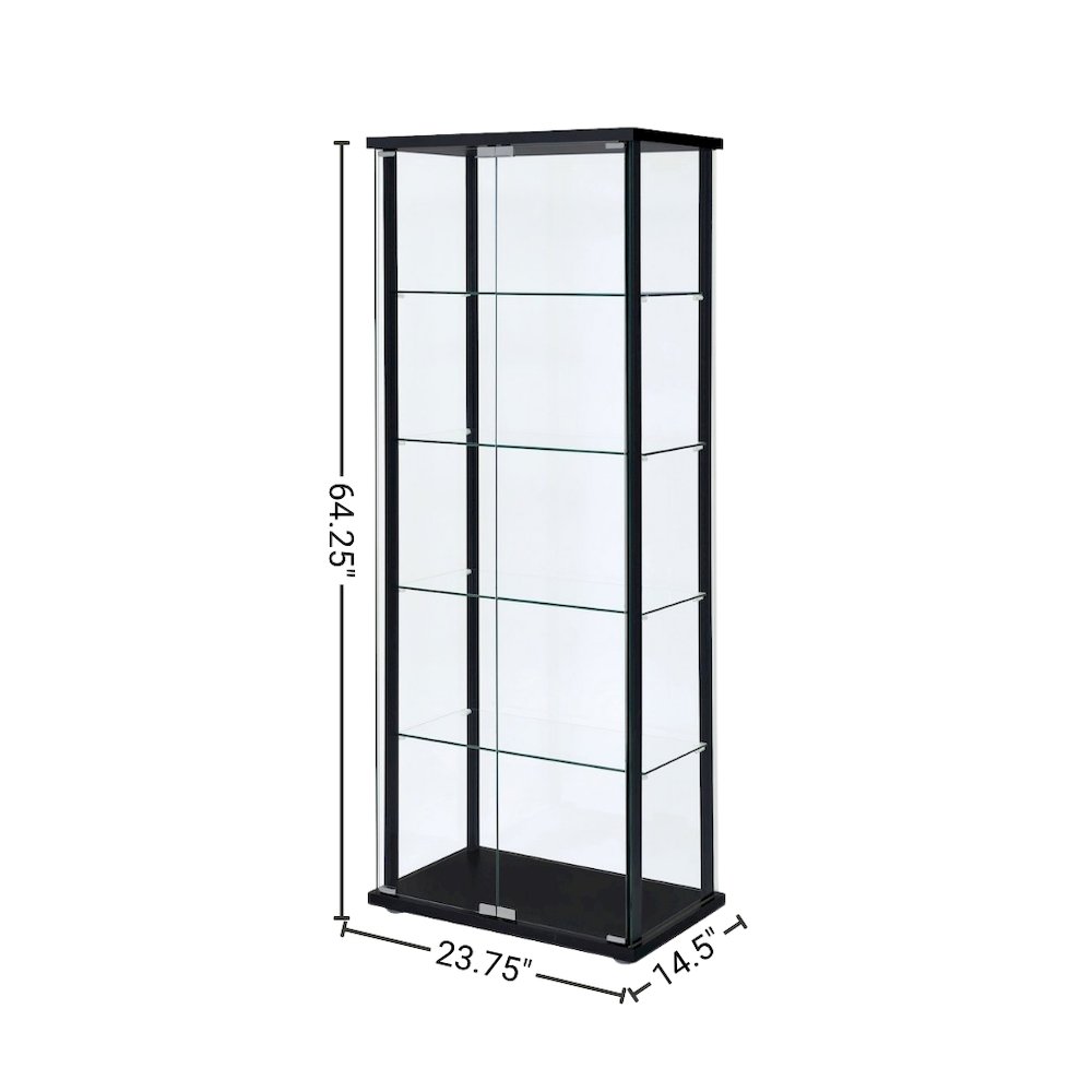 Black Glass Display Case with 5 Shelves, Modern Curio Display Cabinet