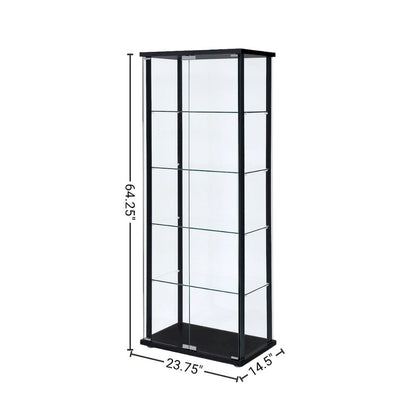 Black Glass Display Case with 5 Shelves, Modern Curio Display Cabinet