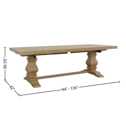 126"-Inch, Solid Wood Extendable Dining Table for 8, Gold Finish, Pine Wood