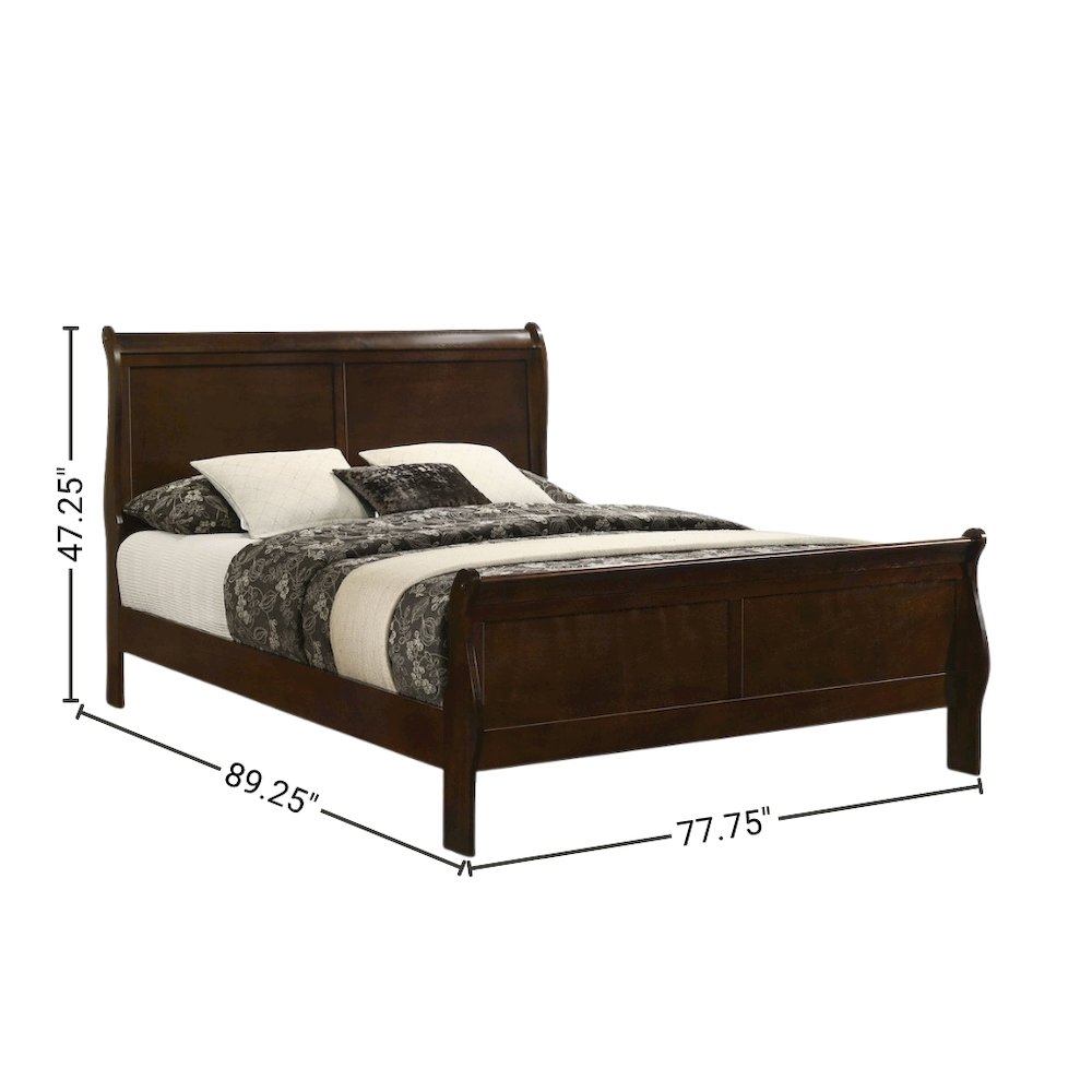 Wood King Bed Frame in Cappuccino Finish, Elegant King Size Sleigh Design