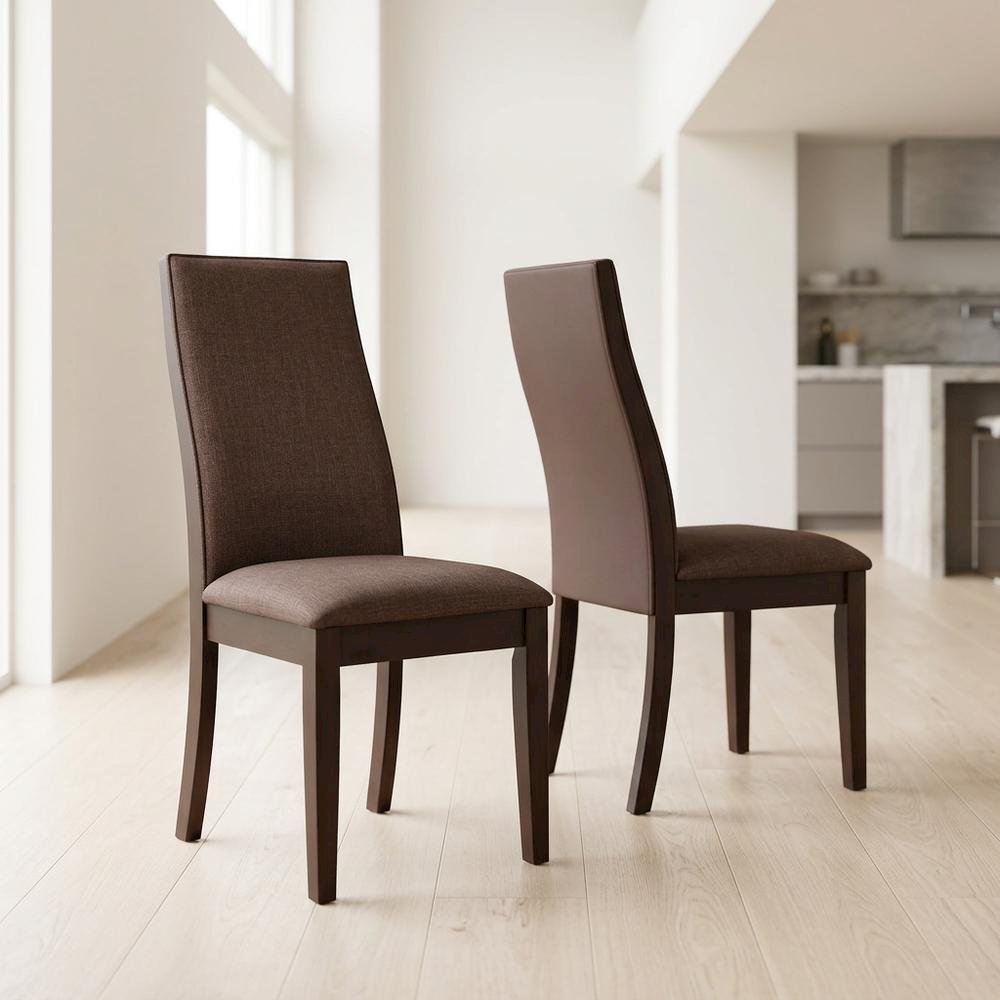 Polyester Upholstered Farmhouse Dining Chair with Espresso Legs, Set of 2
