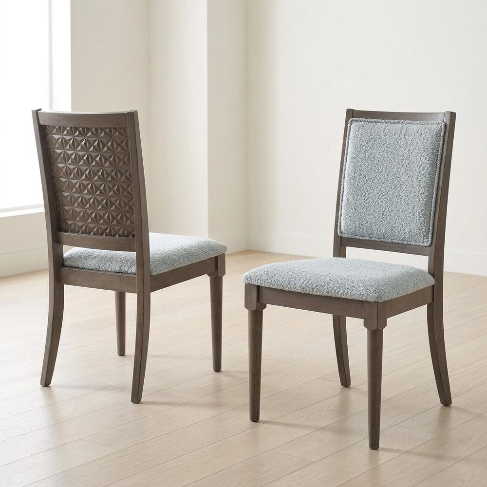Polyester-Upholstered Mid-Century Modern Dining Side Chair, Dark Brown, Set of 2