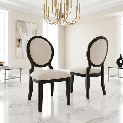 Oval Back Upholstered Wood Transitional Dining Side Chair, Set of 2