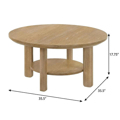 Light Oak Round Coffee Table with Transitional Style and Leveler Glide