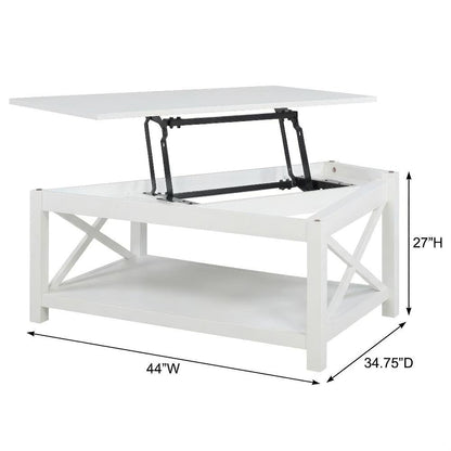 White Rectangular Lift-Top Coffee Table with Plastic Glide and Coastal Style