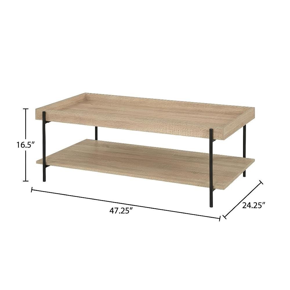 Warm Wood Rectangular 3-Piece Coffee and End Table Set with Farmhouse Style