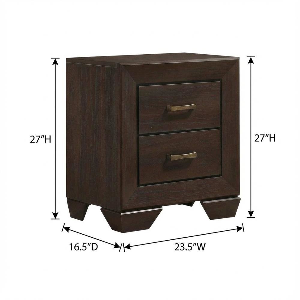 Dark Cocoa 2-Drawer Nightstand with Antique Brass Finish for Bedroom