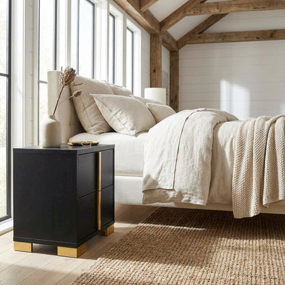 Black Bedroom Nightstand with Metal Legs and Contemporary Style