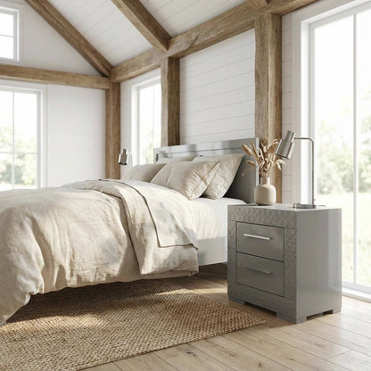 Grey High Gloss Nightstand with Modern Design Bedside Table