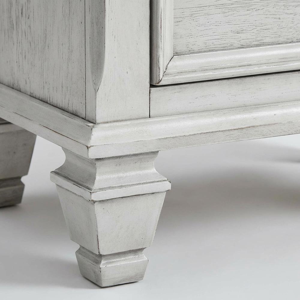 Distressed White Nightstand with 2 Drawers and Farmhouse Style