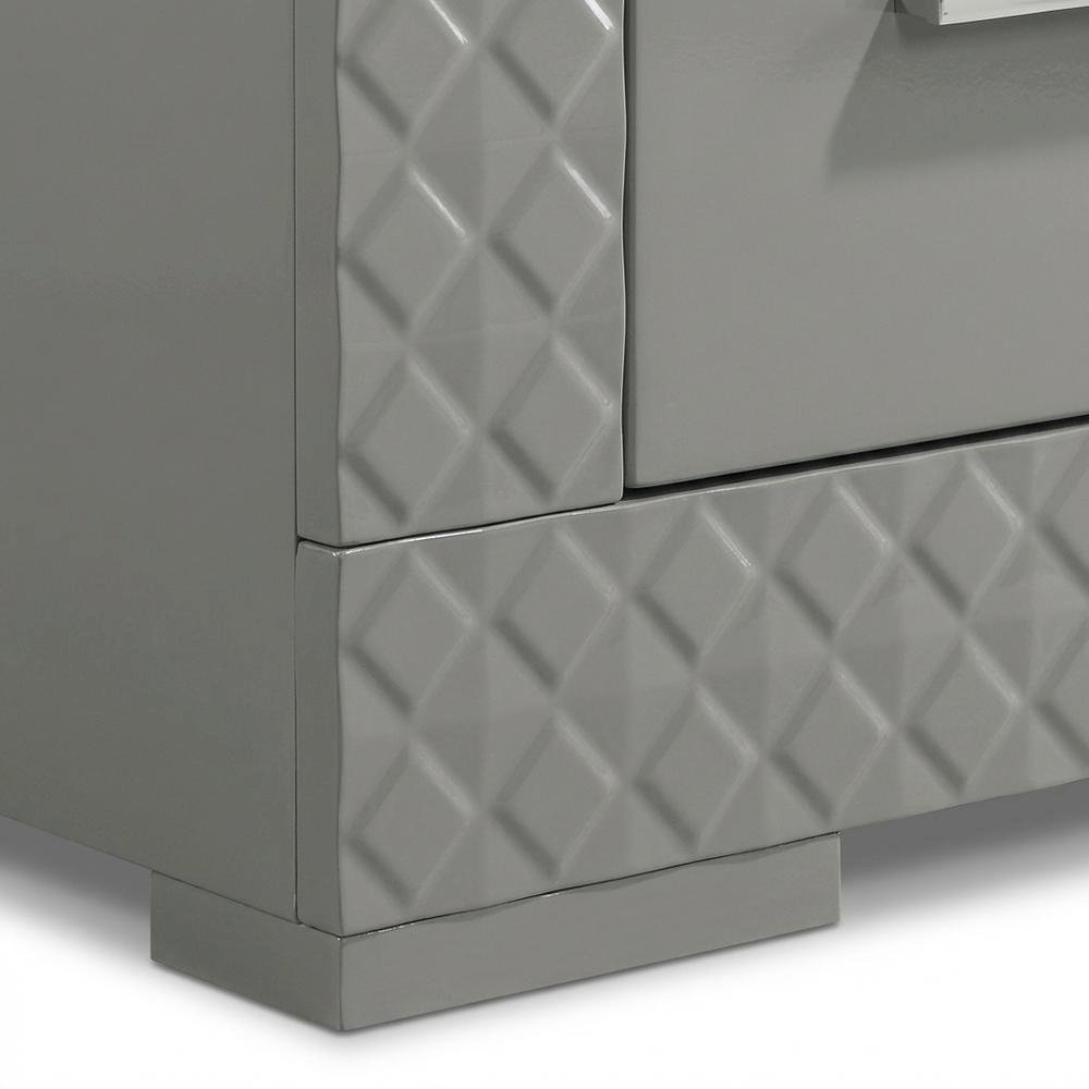 Grey High Gloss Nightstand with Modern Design Bedside Table