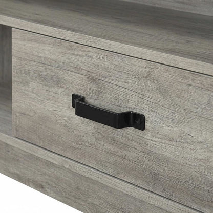 Engineered wood TV stand, two drawers in grey driftwood finish, transitional