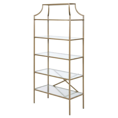Gold 5-Shelf Glass Bookshelf with Contemporary Style and Tipover Restraint