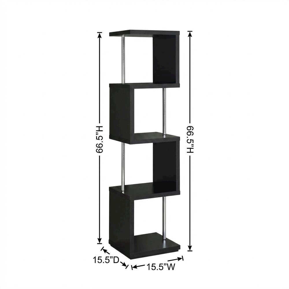 Contemporary Black Bookshelf with 4 Shelves and Tipover Restraint