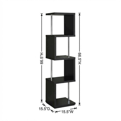 Contemporary Black Bookshelf with 4 Shelves and Tipover Restraint