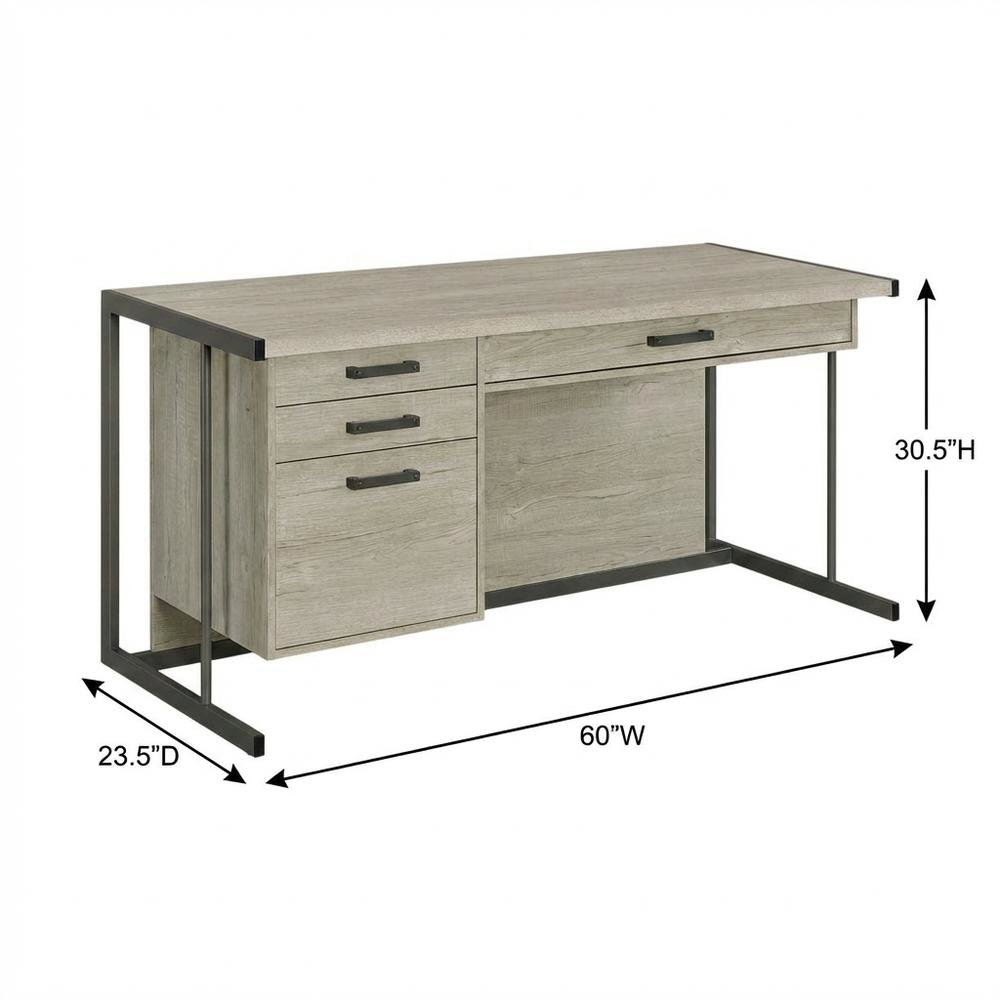 Greywashed 4-Drawer Computer Desk With Contemporary Style And Rectangular Shape