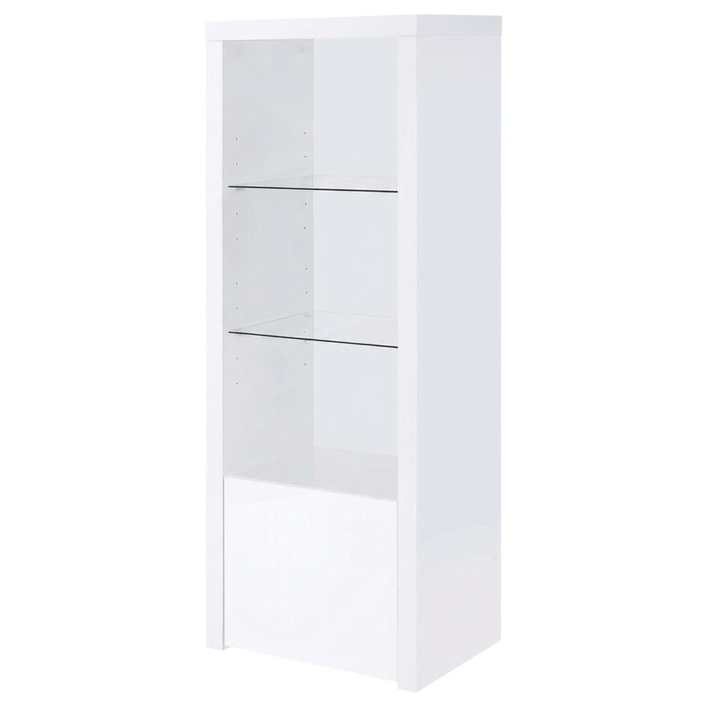 White High Gloss Media Tower With 3 Shelves, Contemporary Style