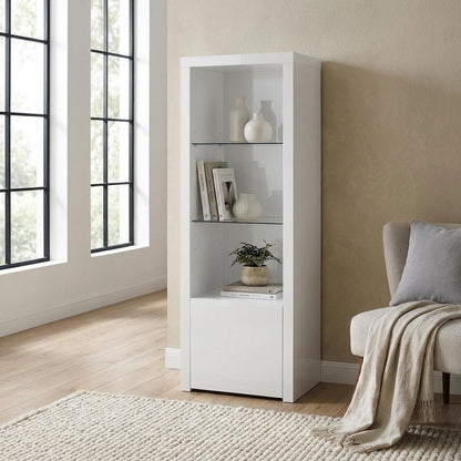 White High Gloss Media Tower With 3 Shelves, Contemporary Style