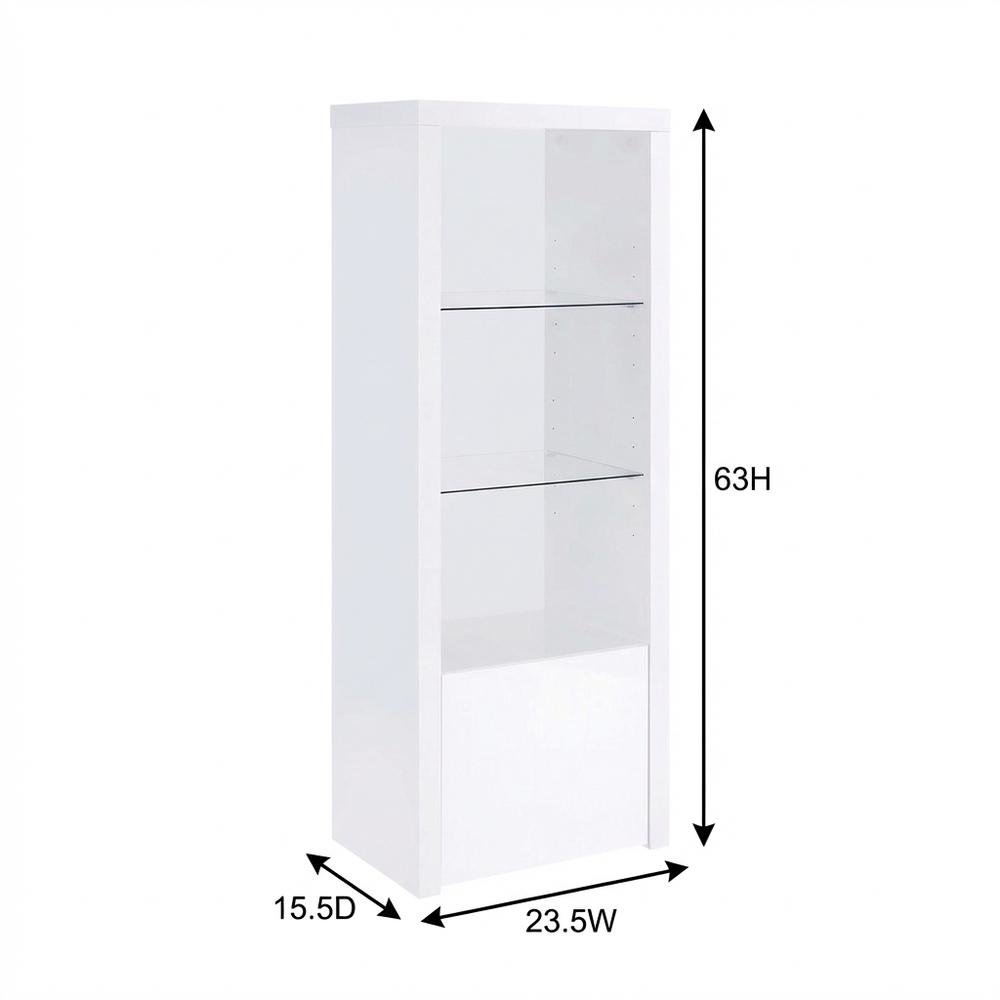 White High Gloss Media Tower With 3 Shelves, Contemporary Style