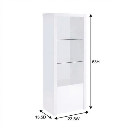White High Gloss Media Tower With 3 Shelves, Contemporary Style