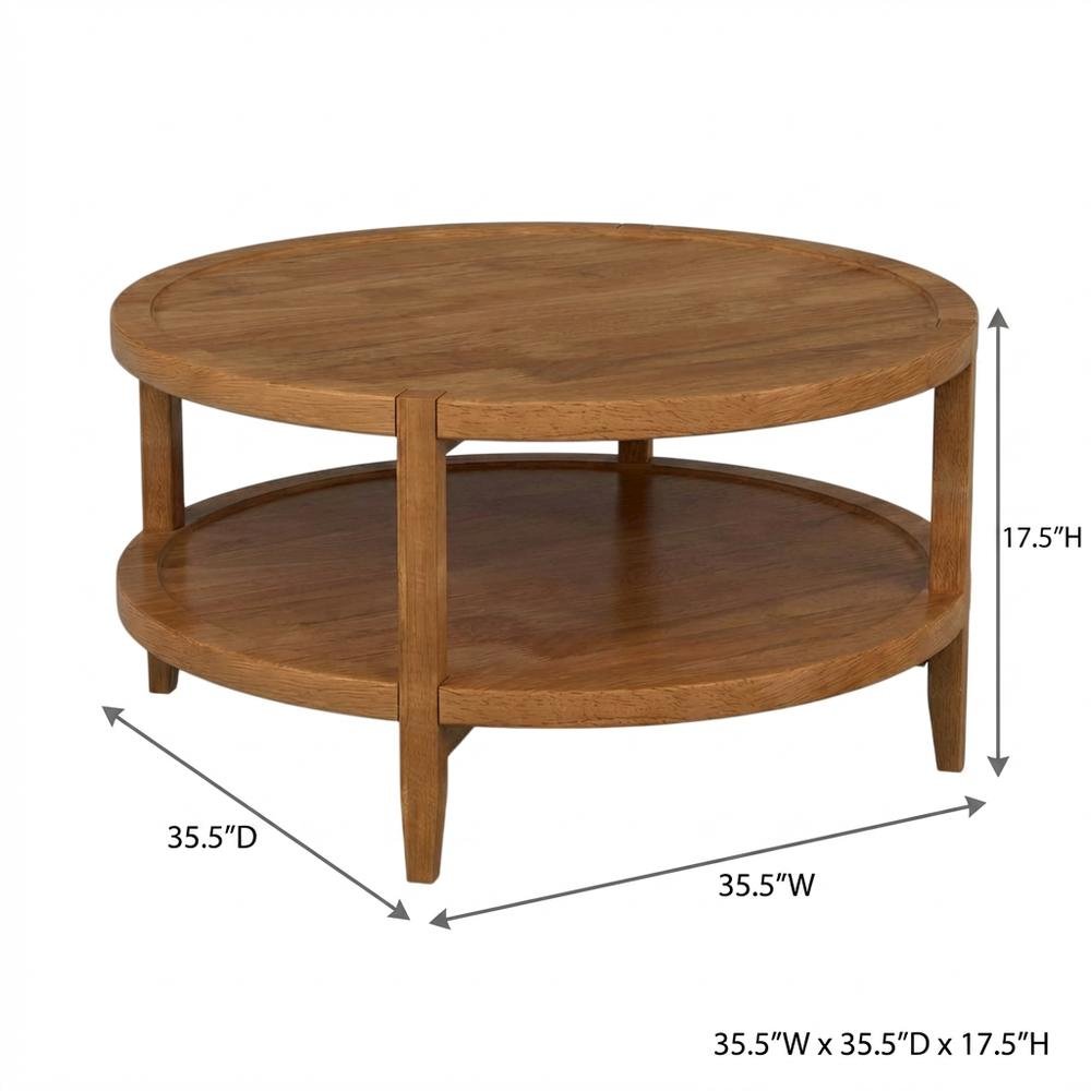 Round Maple Brown Solid Wood Coffee Table with Transitional Style