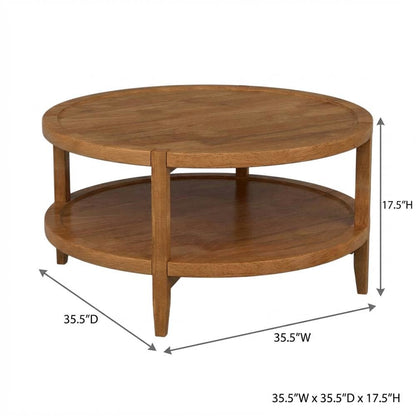 Round Maple Brown Solid Wood Coffee Table with Transitional Style