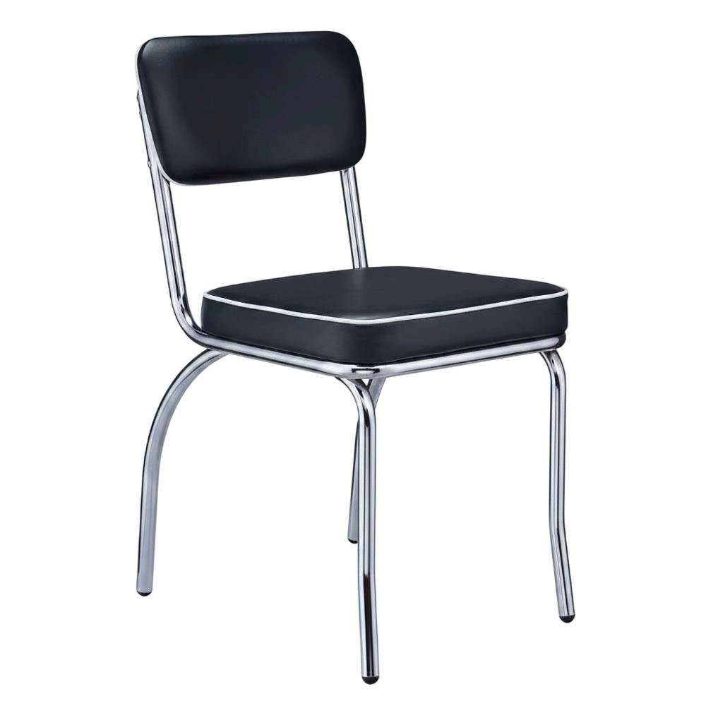 Set of 2 Stylish Black and Chrome Dining Chairs Inspired by Retro Diner Design